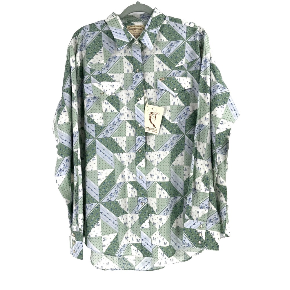 NEW Cowboygirl Jenna Paulette Women's Patchwork Pearl Snap Western Shirt L Green